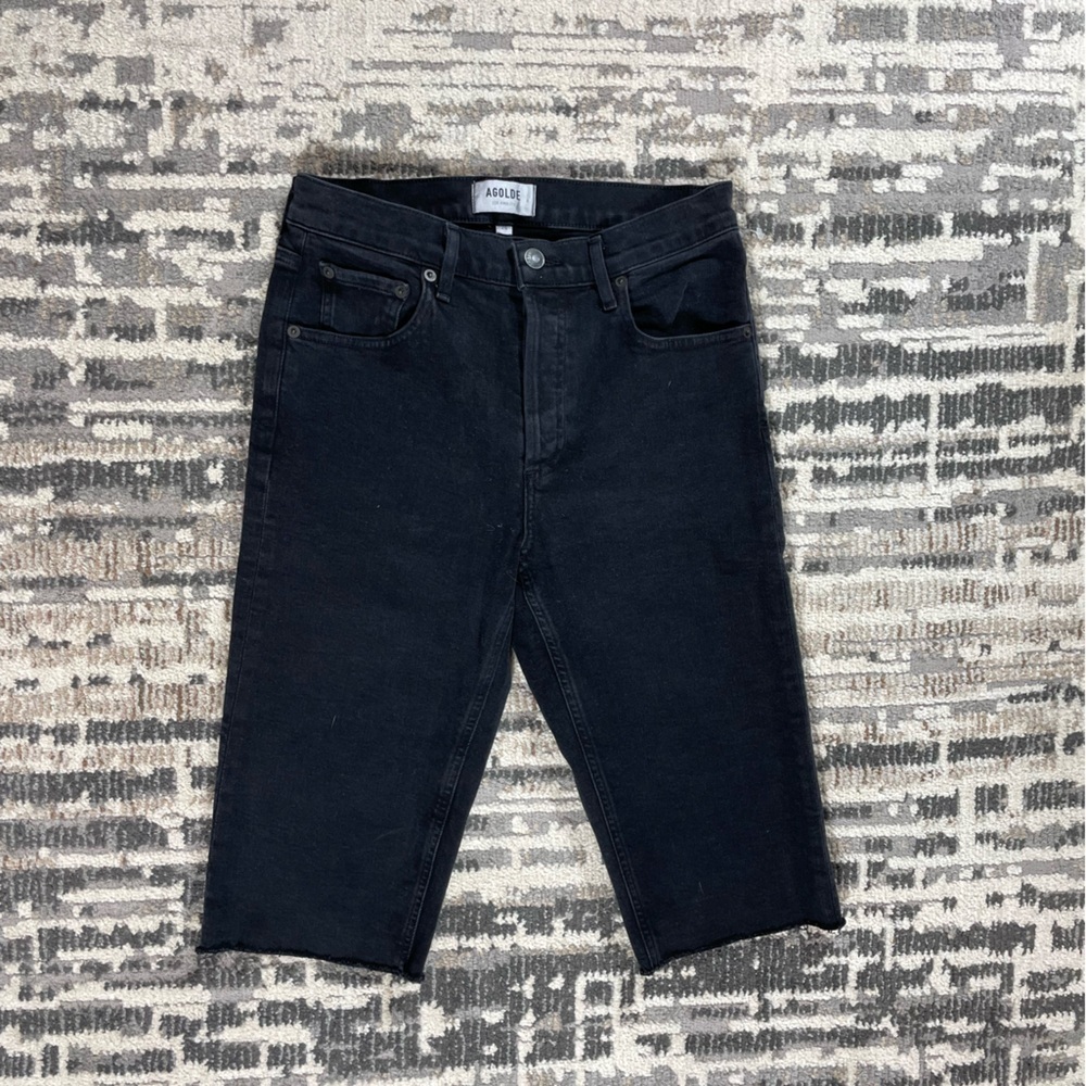 Agolde Black Highrise Button Fly Jeans Shorts Raw Hem - Picture 3 of 10